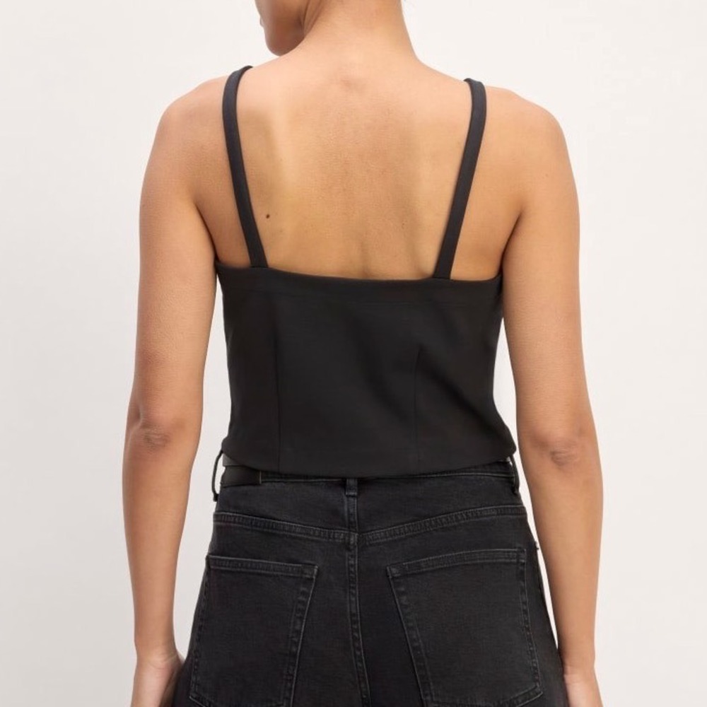 Everlane Black Organic Cotton Modal Square Neck Crop Tank Top Size s - Picture 3 of 11